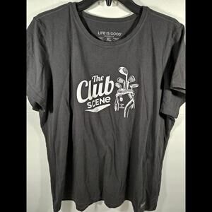 Life is Good Womens XL Crusher Lite Tee The Club Scene Golf Black Short Sleeve